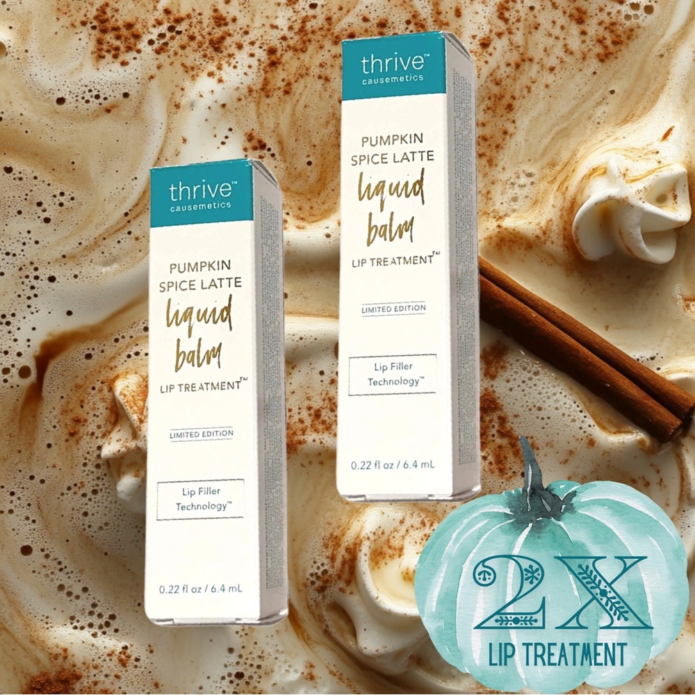 2 x -Thrive Causemetics Liquid Balm Lip Treatment Pumpkin Spice Latte + Bag